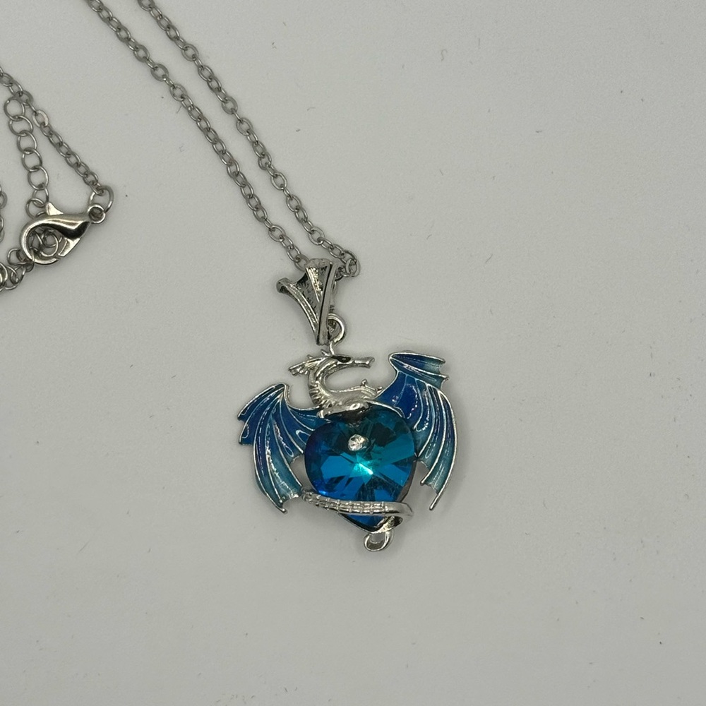 Blue Dragon & Stone Pendant Neclace